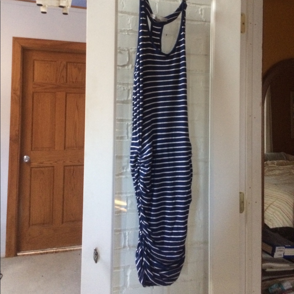 Athleta navy and white striped racer backed dress